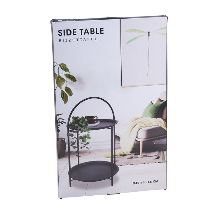 Basics - Mesa Auxiliar de Metal Negra 40x66 cm, con 2 Alturas y Asa Superior Basics - Mesa Auxiliar de Metal Negra 40x66 cm, con 2 Alturas y Asa Superior