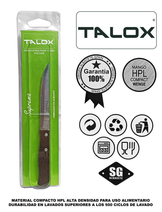 TALOX Cuchillo Multiusos de 110 mm con Hoja Lisa y Mango HPL