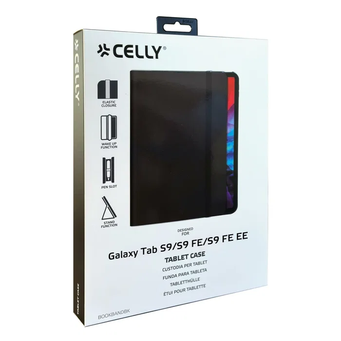 Celly BOOKBAND12 Funda Folio para Samsung Galaxy Tab S9 / S9 FE / S9 FE EE Tablet 11" - Negro, Imitación Piel, Modo Espera, Portabolígrafo