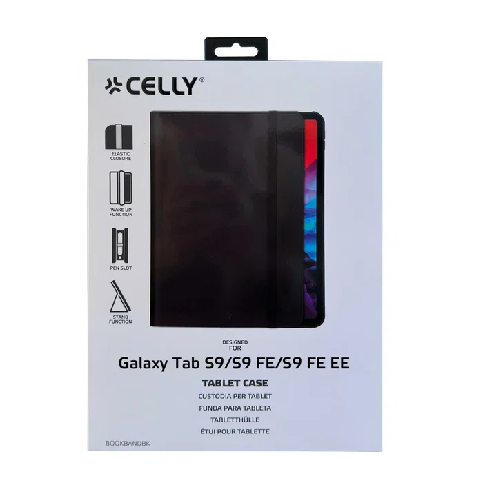 Celly BOOKBAND12 Funda Folio para Samsung Galaxy Tab S9 / S9 FE / S9 FE EE Tablet 11" - Negro, Imitación Piel, Modo Espera, Portabolígrafo