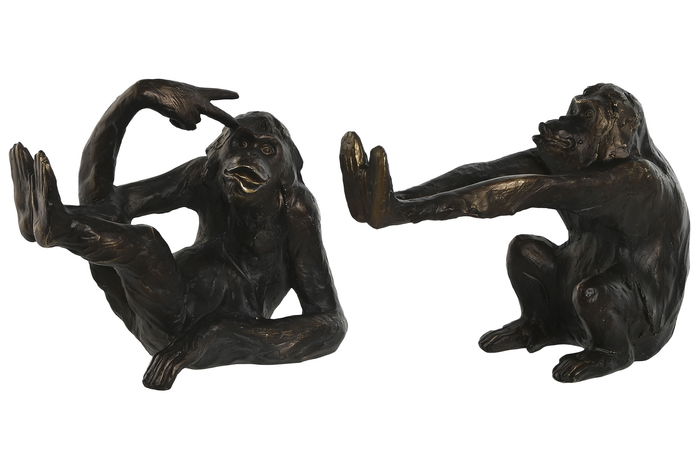 DKD Home Decor Sujetalibros Colonial Marron Oscuro Dorado Resina Set de 2 9.8 x 17 x 22.5 cm