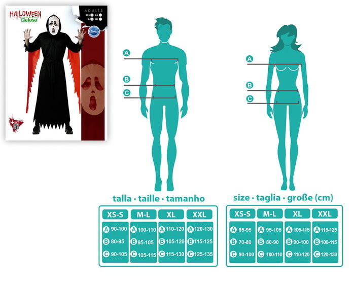 Disfraz Asesino Hombre Adulto para Halloween con Máscara Blanca y Túnica Negra, Talla XL