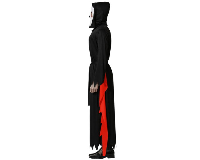 Disfraz Asesino Hombre Adulto para Halloween con Máscara Blanca y Túnica Negra, Talla XL