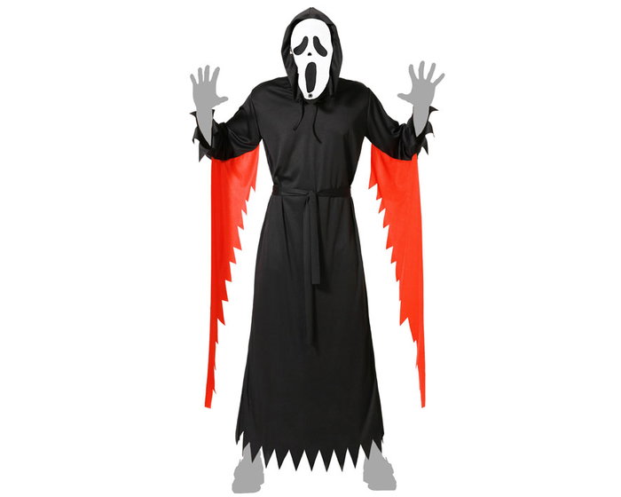 Disfraz Asesino Hombre Adulto para Halloween con Máscara Blanca y Túnica Negra, Talla XL