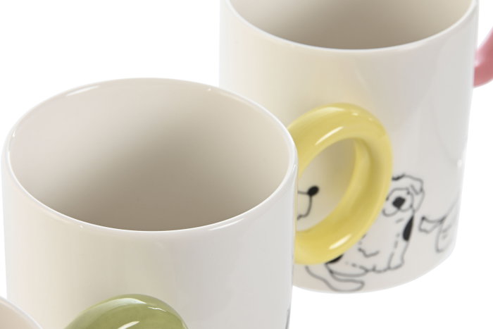 DKD Home Decor Tazas de Porcelana New Bone Surtidas 340ml