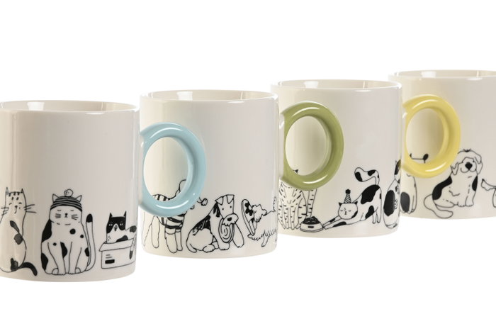 DKD Home Decor Tazas de Porcelana New Bone Surtidas 340ml