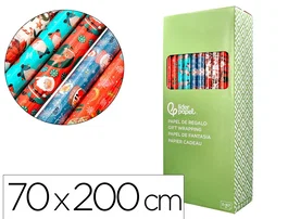 Liderpapel C-2025 - Papel de Regalo Navidad, Rollo 70 cm x 2 m, 60 g/m², Diseños Surtidos