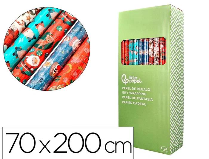 Liderpapel C-2025 - Papel de Regalo Navidad, Rollo 70 cm x 2 m, 60 g/m², Diseños Surtidos Liderpapel C-2025 - Papel de Regalo Navidad, Rollo 70 cm x 2 m, 60 g/m², Diseños Surtidos