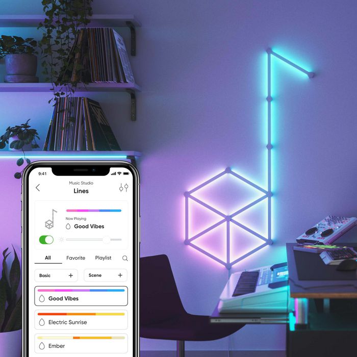 Nanoleaf Lines Starter Kit 15PK - Barras LED Inteligentes Modulares RGBW, 16M Colores, 2 Zonas por Barra, Diseño Geométrico, Control por App, Adhesivo Incluido