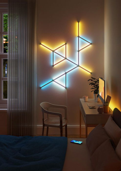 Nanoleaf Lines Starter Kit 15PK - Barras LED Inteligentes Modulares RGBW, 16M Colores, 2 Zonas por Barra, Diseño Geométrico, Control por App, Adhesivo Incluido