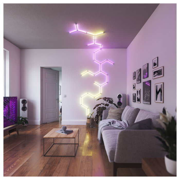 Nanoleaf Lines Starter Kit 15 Líneas LED Inteligentes con 15 Paneles SMD para Alexa y Google Home, Moderna Iluminación Decorativa para Pared