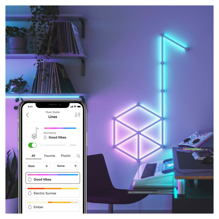 Nanoleaf Lines Starter Kit 15 Líneas LED Inteligentes con 15 Paneles SMD para Alexa y Google Home, Moderna Iluminación Decorativa para Pared