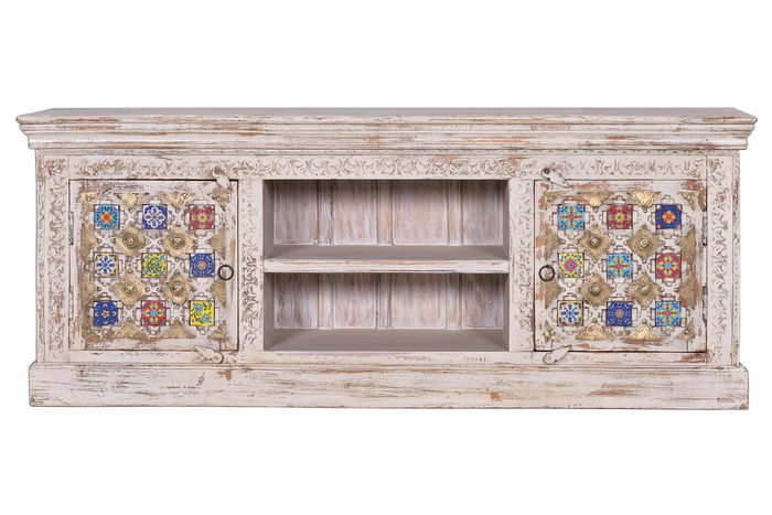 Giner y Colomer Mueble TV Madera de Mango con Detalles en Cerámica y Bronce 150 cm