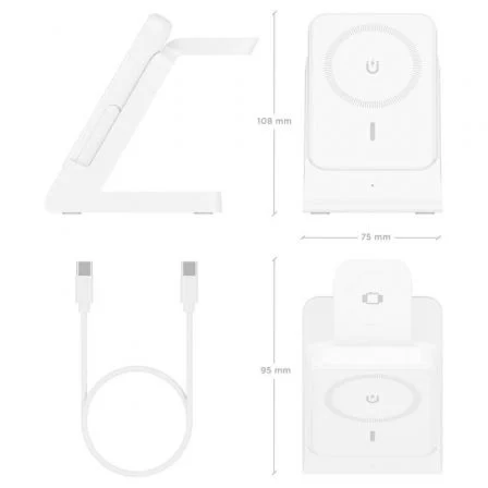 Aisens Cargador Inalámbrico 4 en 1 ASCH-15W4WC063-W, 15W, Blanco, para Móvil, Apple Watch y Auriculares con Power Bank Integrado