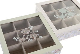 DKD Home Decor Ivy&daisy 2022 Caja de Infusiones Tradicional Verde Beige 24 x 6.5 x 24 cm (4 Unidades)