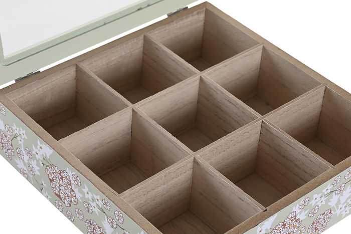 DKD Home Decor Ivy&daisy 2022 Caja de Infusiones Tradicional Verde Beige 24 x 6.5 x 24 cm (4 Unidades)