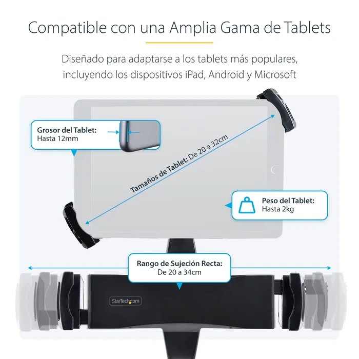 StarTech.com TABLET-VESA-ADAPTER Adaptador de Montaje VESA con Abrazadera para Tablet 7.9" a 12.5", Soporte Pasivo Interior Antirrobo, Peso Máx. 2 kg, Negro
