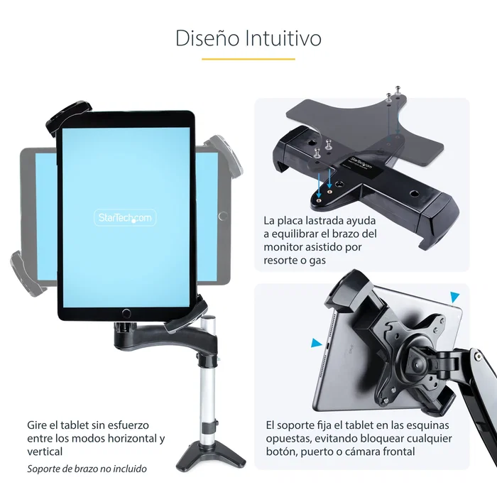 StarTech.com TABLET-VESA-ADAPTER Adaptador de Montaje VESA con Abrazadera para Tablet 7.9" a 12.5", Soporte Pasivo Interior Antirrobo, Peso Máx. 2 kg, Negro