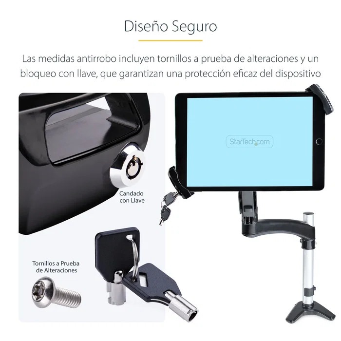 StarTech.com TABLET-VESA-ADAPTER Adaptador de Montaje VESA con Abrazadera para Tablet 7.9" a 12.5", Soporte Pasivo Interior Antirrobo, Peso Máx. 2 kg, Negro