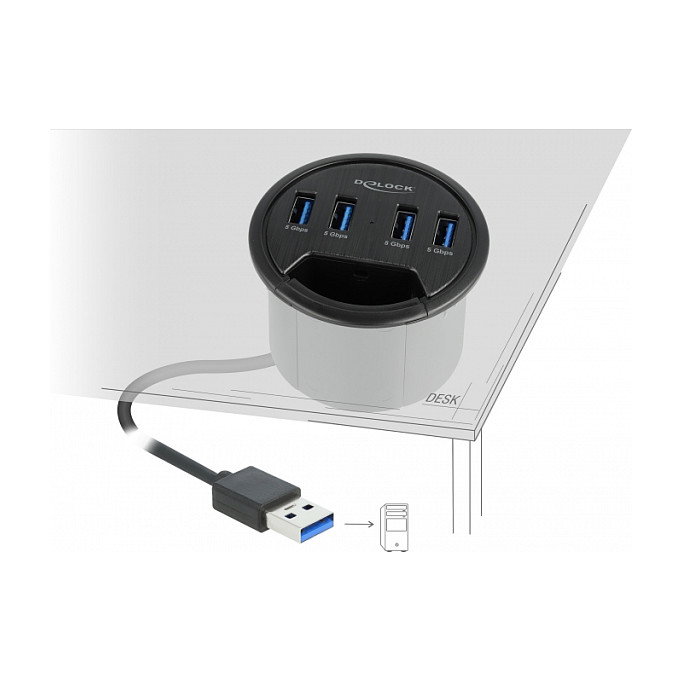 DeLOCK Concentrador de escritorio 4 puertos USB 3.2 Gen 1 Tipo-A Negro