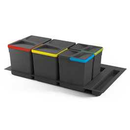 Emuca Kit de contenedores de reciclaje para cajón de cocina con base Recycle altura 266mm, 2x15litros, 2x7litros, módulo 900mm, Plástico gris antracita