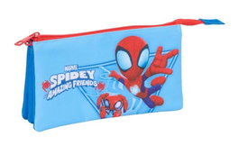 Safta Bolso escolar portatodo Triple Spidey - Estuche con 3 cremalleras, 120x220x30 mm