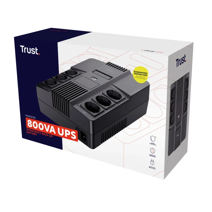 Trust SAI/UPS Interactivo Maxxon 800VA / 0.8kVA con 6 Salidas, Función AVR y Protección contra Sobretensiones, Formato Bloque Compacto