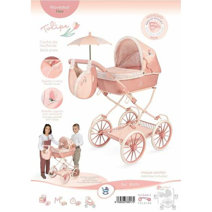 Decuevas Coche de Muñeca Plegable Tulipe con Sombrilla y Bolso