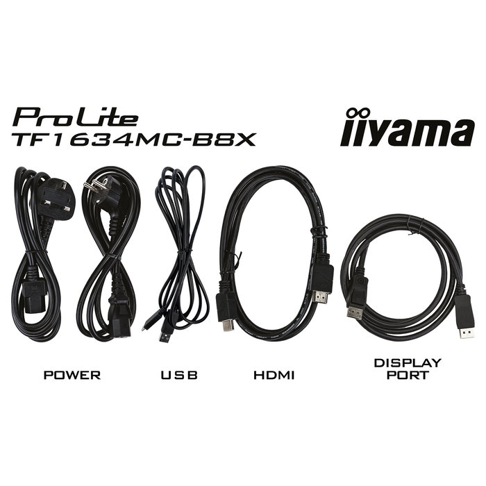 Iiyama ProLite TF1634MC-B8X Monitor Táctil IPS de 39.5 cm (15.6") Full HD, Resolución 1920 x 1080, Panel LED, 10 Puntos Táctiles, 450 cd/m², Puertos HDMI y DisplayPort