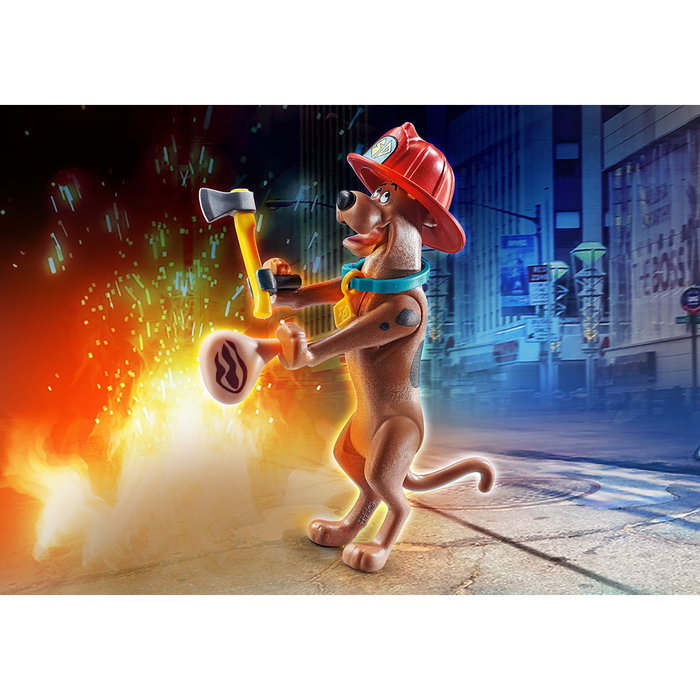 Playmobil Scooby-Doo! Figura Coleccionable Bombero con Casco y Hacha de Fuego para Niños de 5 a 12 Años