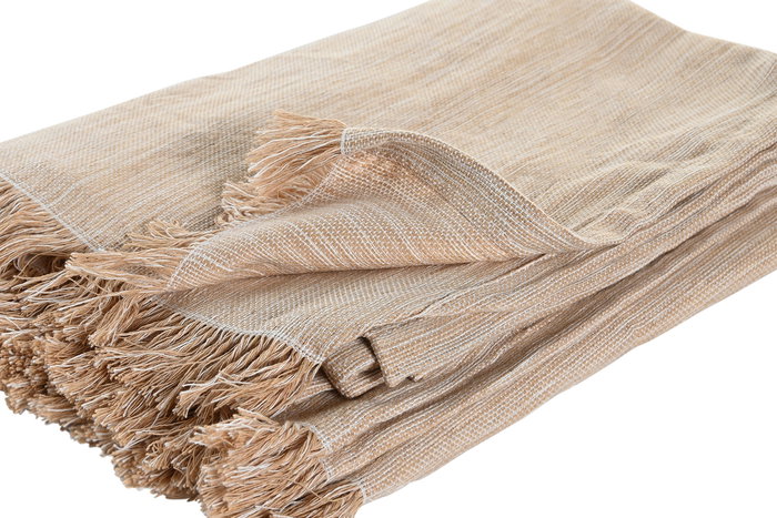 DKD Home Decor Mantas Marron Claro Blanco Algodon reciclado Poliester reciclado 250 x 150 cm (2 Unidades)