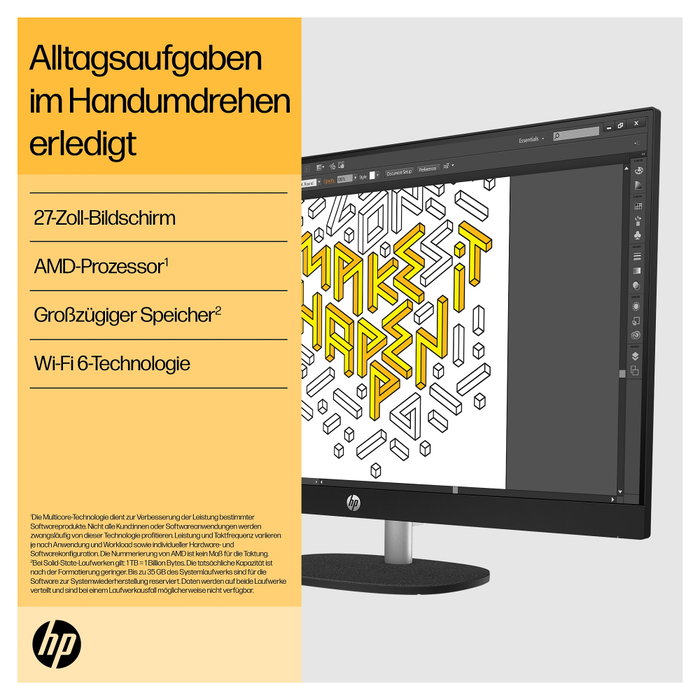 HP All-in-One PC 27-cr0104ng - Pantalla 27" - Procesador AMD Ryzen 7 7730U - 16 GB RAM - 1 TB SSD - Windows 11 Home