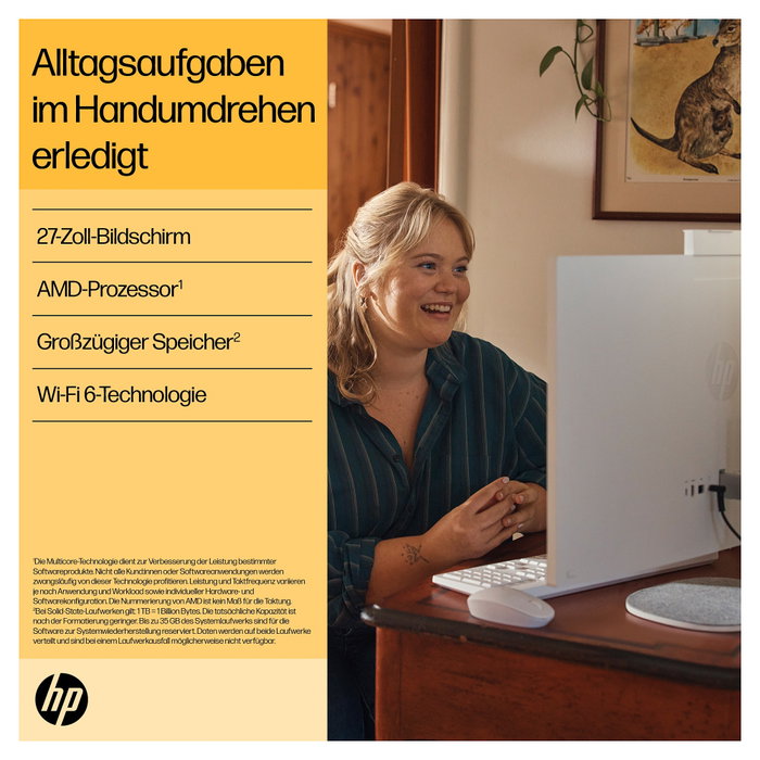 HP All-in-One PC 27-cr0104ng - Pantalla 27" - Procesador AMD Ryzen 7 7730U - 16 GB RAM - 1 TB SSD - Windows 11 Home