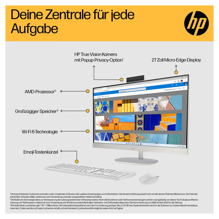 HP All-in-One PC 27-cr0104ng - Pantalla 27" - Procesador AMD Ryzen 7 7730U - 16 GB RAM - 1 TB SSD - Windows 11 Home
