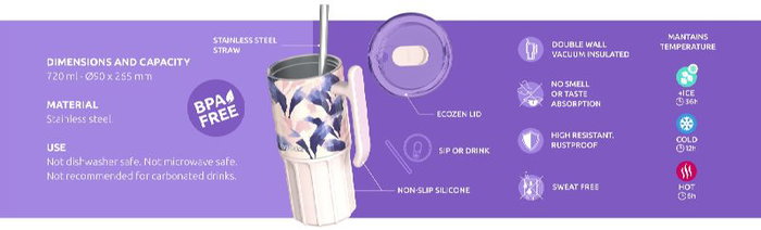 QUOKKA Taza Termo 720ml Acero Inoxidable con Base de Silicona Umi Waterfall Garden