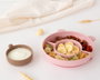 Kiokids Plato de Silicona con 3 Compartimentos, Ventosa y Diseño de Oso Rosa para Bebés +6 Meses, Baby Led Weaning, Apto Lavavajillas y Microondas