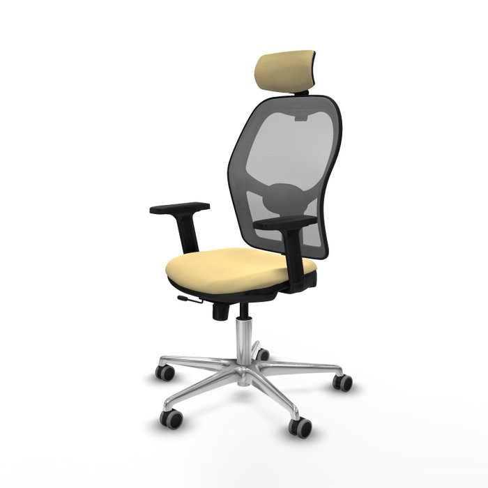 PIQUERAS Y CRESPO Silla de oficina Jorquera con mecanismo Sincro/Traslack, Similpiel Crema y Malla Gris