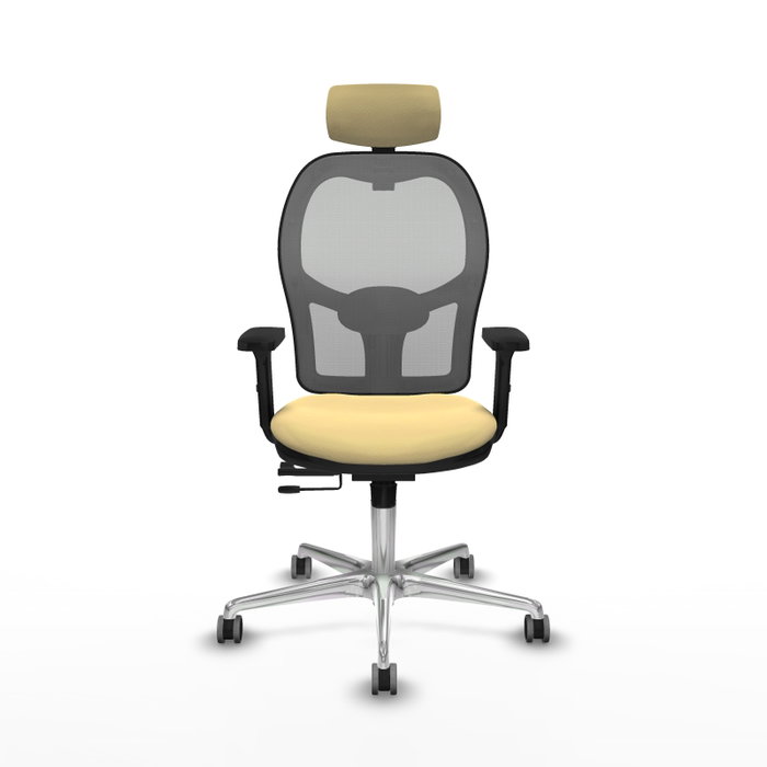 PIQUERAS Y CRESPO Silla de oficina Jorquera con mecanismo Sincro/Traslack, Similpiel Crema y Malla Gris
