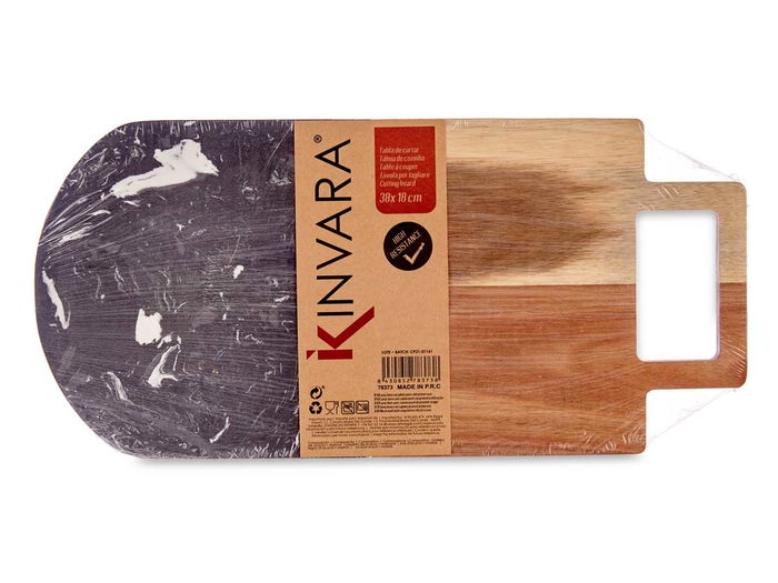 Kinvara Tabla Cortar Madera y Mármol Negro con Asa 18x1.5x38 cm (Set de 8)