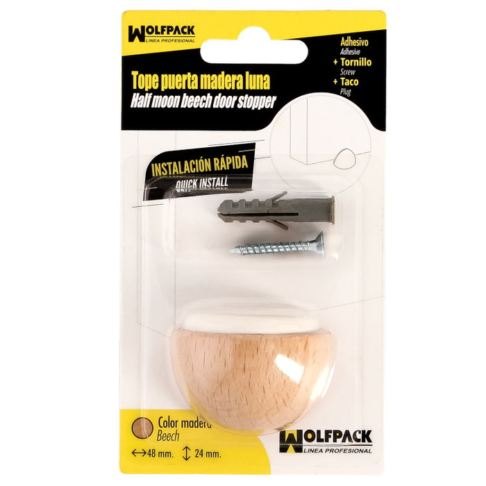 WOLFPACK LINEA PROFESIONAL Tope de Puerta Adhesivo Madera Media Luna Roble
