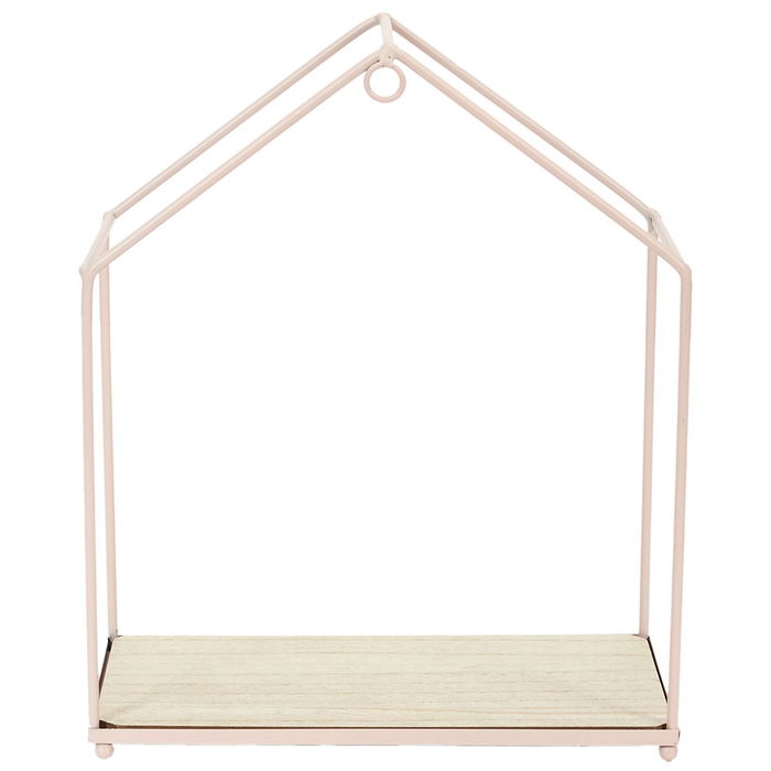 Home Deco Factory Juego de 3 Estantes Casa Rosa para Colgantes Rosa Metal y Madera 23x13x28 cm
