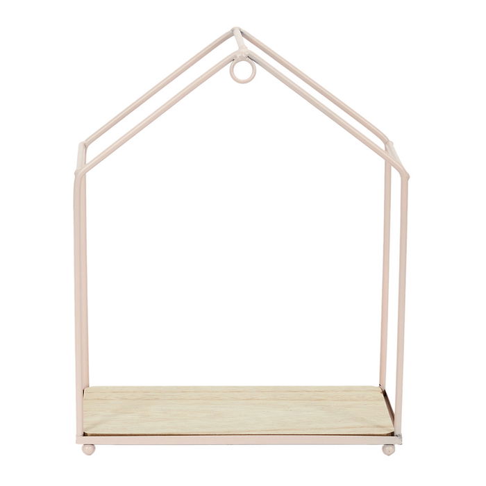 Home Deco Factory Juego de 3 Estantes Casa Rosa para Colgantes Rosa Metal y Madera 23x13x28 cm
