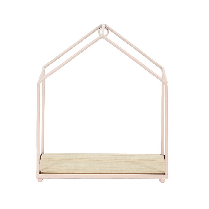 Home Deco Factory Juego de 3 Estantes Casa Rosa para Colgantes Rosa Metal y Madera 23x13x28 cm