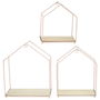 Home Deco Factory Juego de 3 Estantes Casa Rosa para Colgantes Rosa Metal y Madera 23x13x28 cm