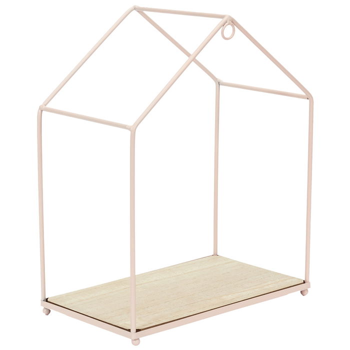 Home Deco Factory Juego de 3 Estantes Casa Rosa para Colgantes Rosa Metal y Madera 23x13x28 cm