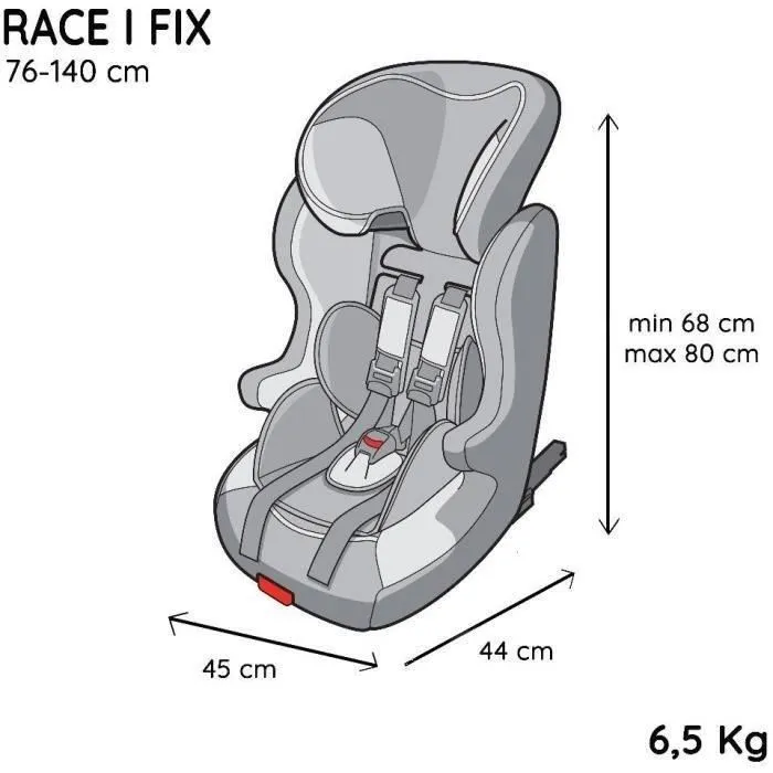 Silla de coche NANIA RACE I FIX isofix 76-140 cm R129 de 3 a 10 años Reposacabezas regulable Base basculante Negra Fabricación francesa Silla de coche NANIA RACE I FIX isofix 76-140 cm R129 de 3 a 10 años Reposacabezas regulable Base basculante Negra Fabricación francesa