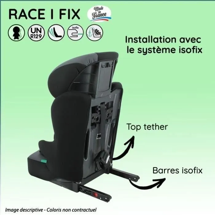 Silla de coche NANIA RACE I FIX isofix 76-140 cm R129 de 3 a 10 años Reposacabezas regulable Base basculante Negra Fabricación francesa Silla de coche NANIA RACE I FIX isofix 76-140 cm R129 de 3 a 10 años Reposacabezas regulable Base basculante Negra Fabricación francesa