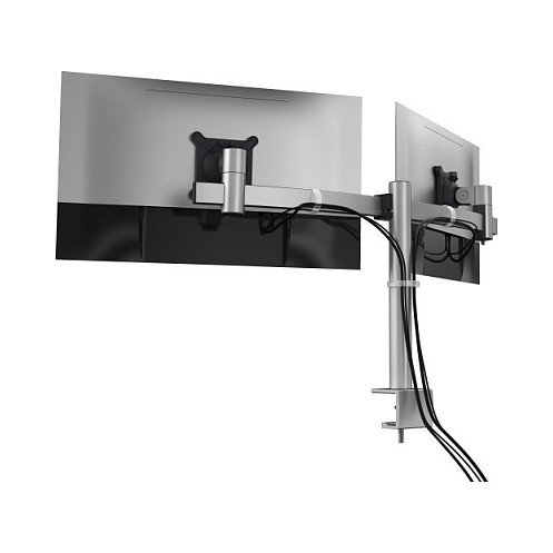 Durable 508523 Soporte Dual para Monitor Abrazadera 2 Pantallas 21-27", Ajustable en Altura e Inclinación 8 kg Carga, VESA 75x75-100x100 mm, Plata