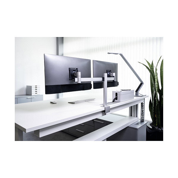 Durable 508523 Soporte Dual para Monitor Abrazadera 2 Pantallas 21-27", Ajustable en Altura e Inclinación 8 kg Carga, VESA 75x75-100x100 mm, Plata