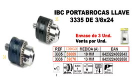 IBC Portabrocas con llave finstock 3-336 3/8x24 M-13 MM